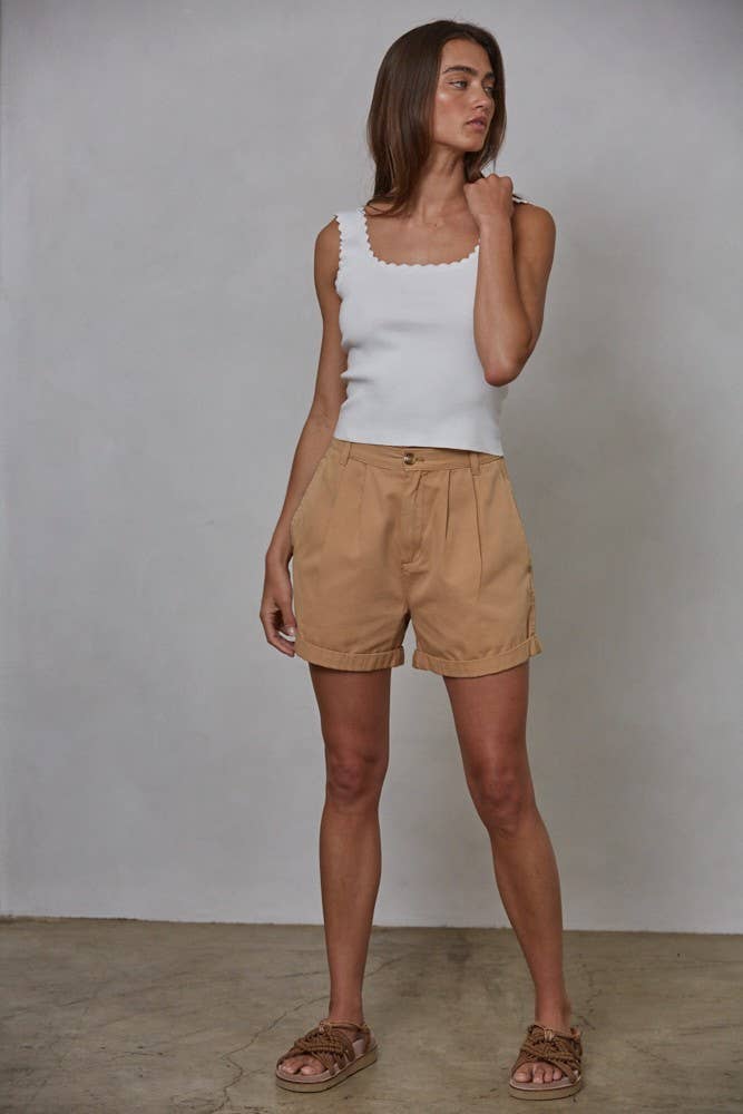 Hayes Knit Scalloped Trim Top in White
