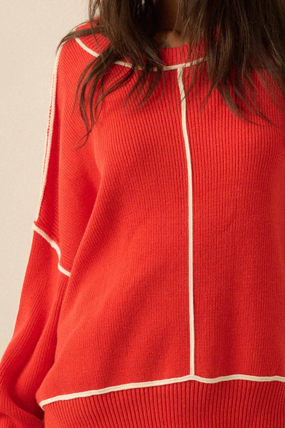 Contrast Stitch Ribbed Knit Sweater