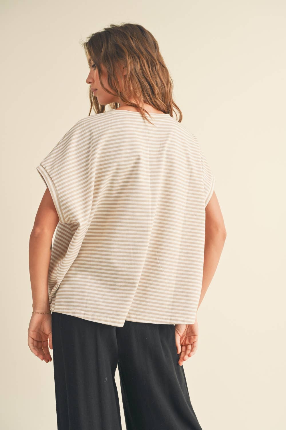 Nautical Stripe Knit Top in Beige