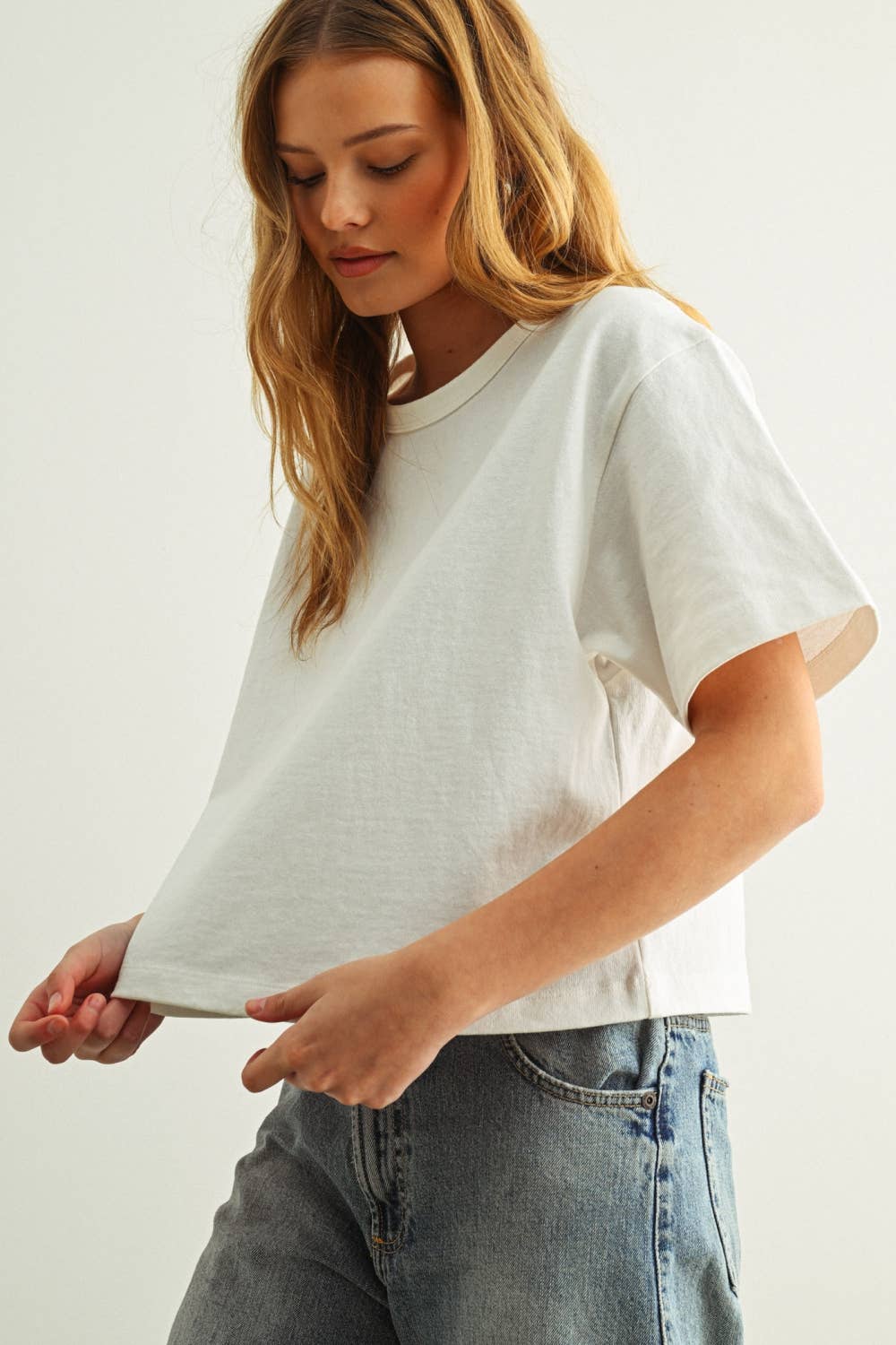 Lena Linen Knit Crew Top in Oatmeal