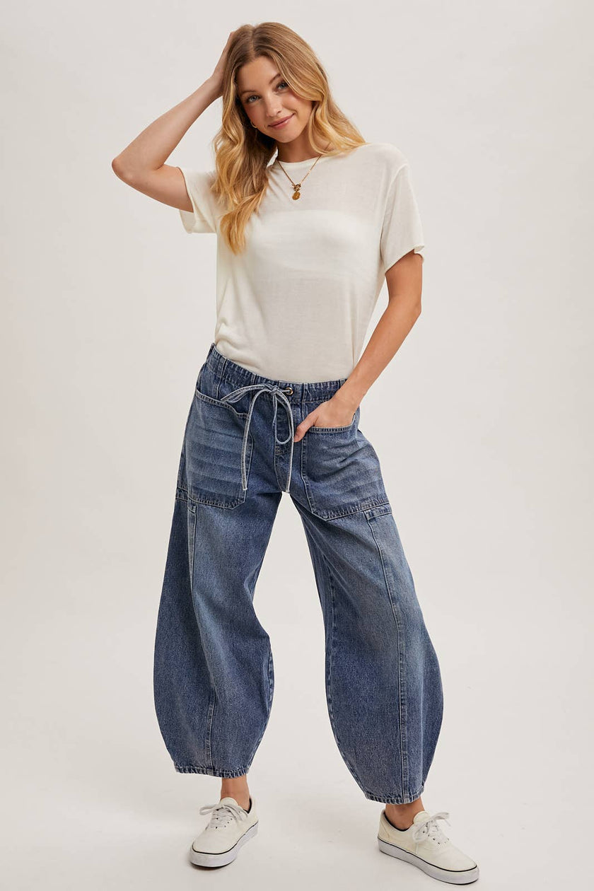 Jayden Drawstring Barrel Jeans
