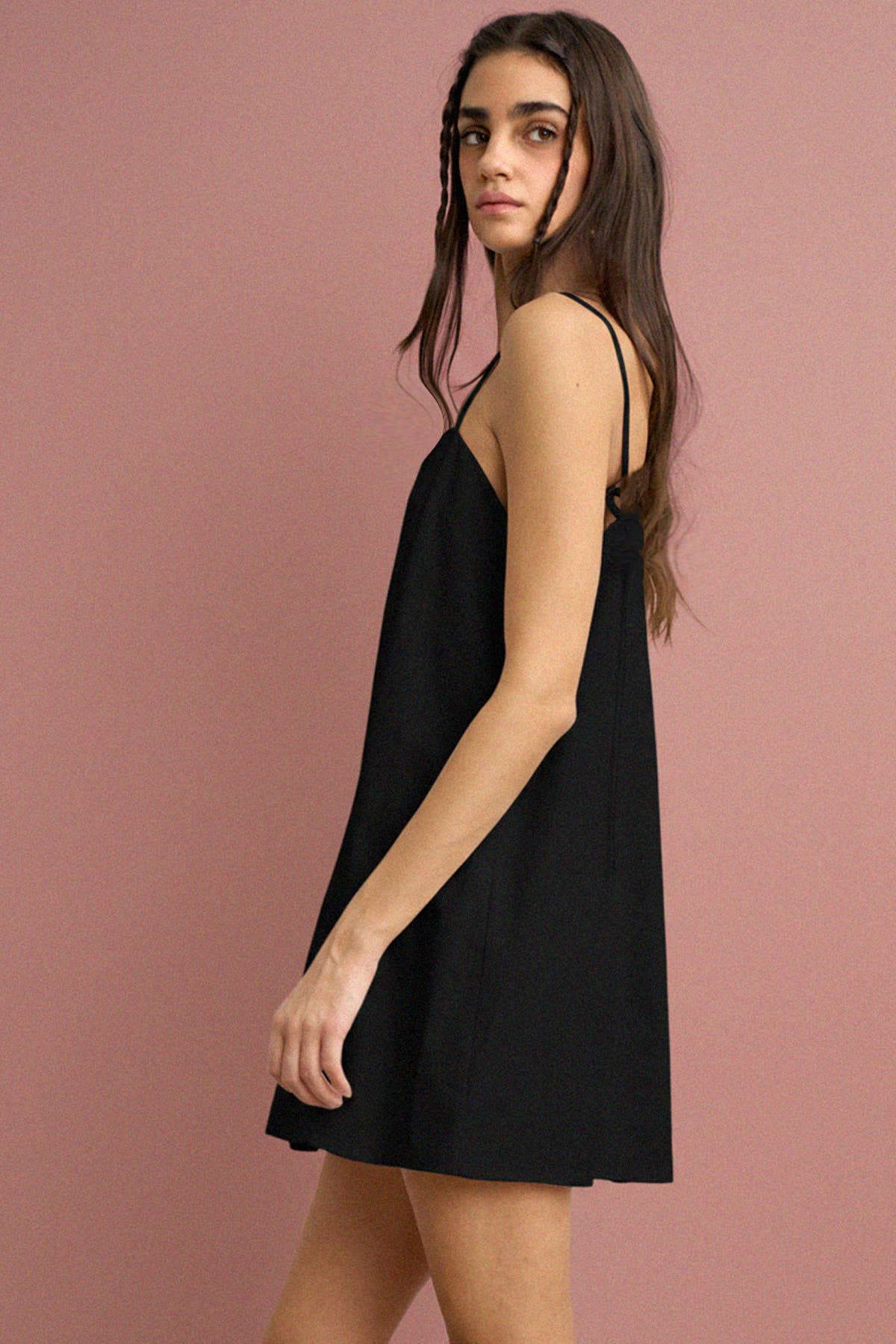 Coastal Linen Tie-Back Mini Dress in Black