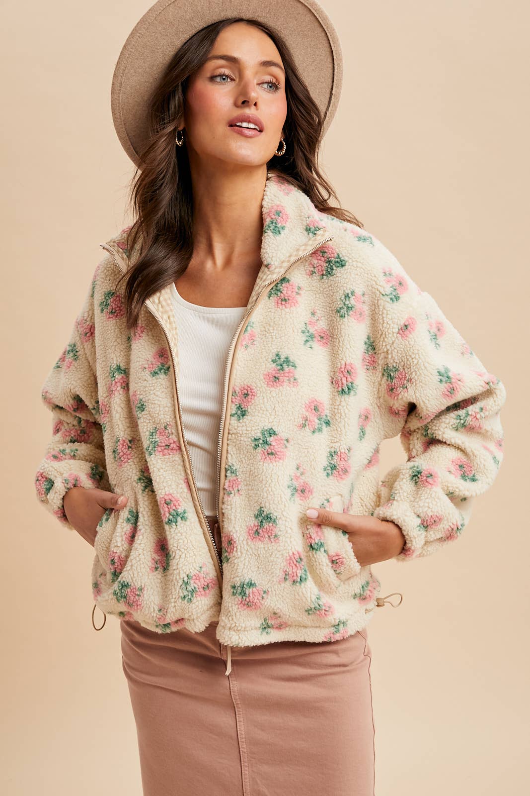 Felicity Floral Sherpa Jacket in English Rose