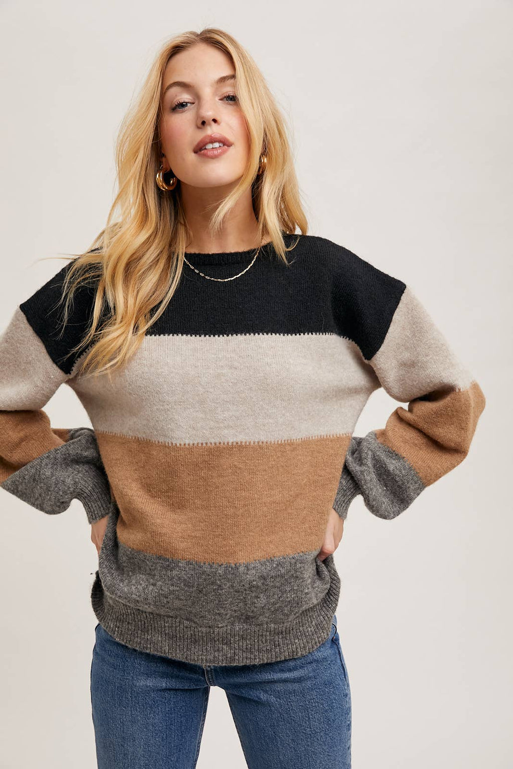 Chelise Color Block Sweater in Black