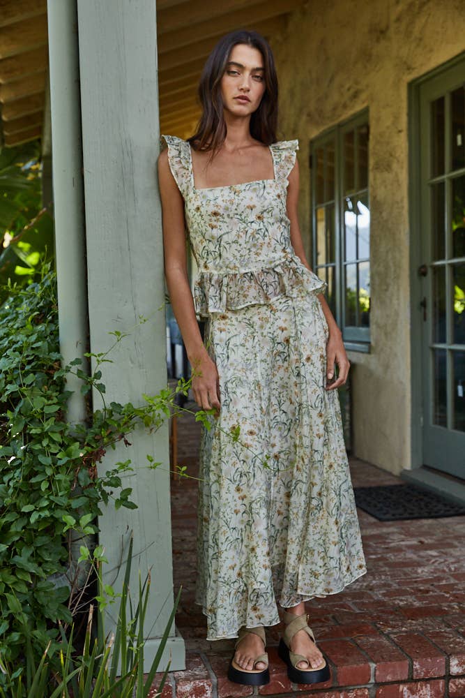Fly Away Floral Print Ruffle Top