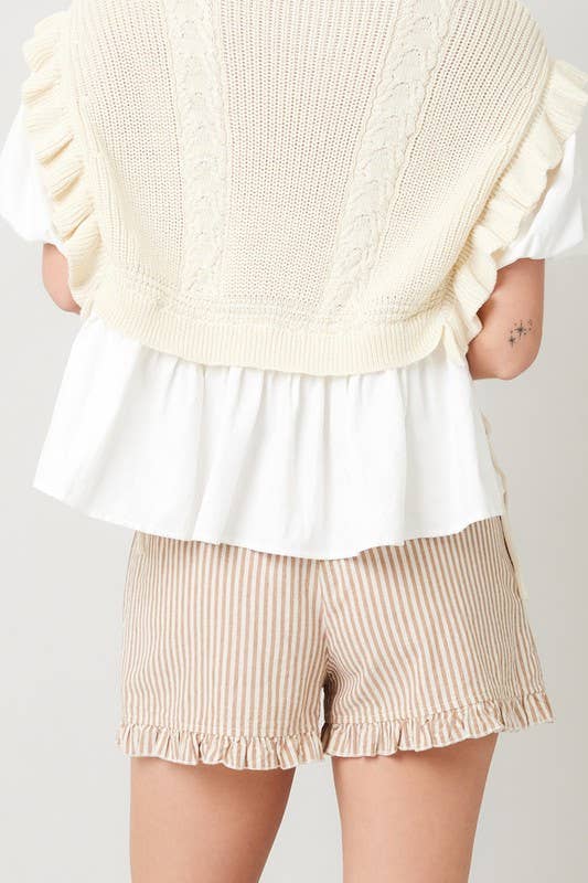 Poppy Striped Ruffle Shorts in Taupe