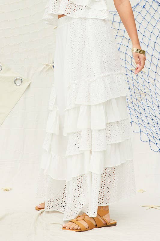 Court Eyelet Ruffle Maxi Skirt