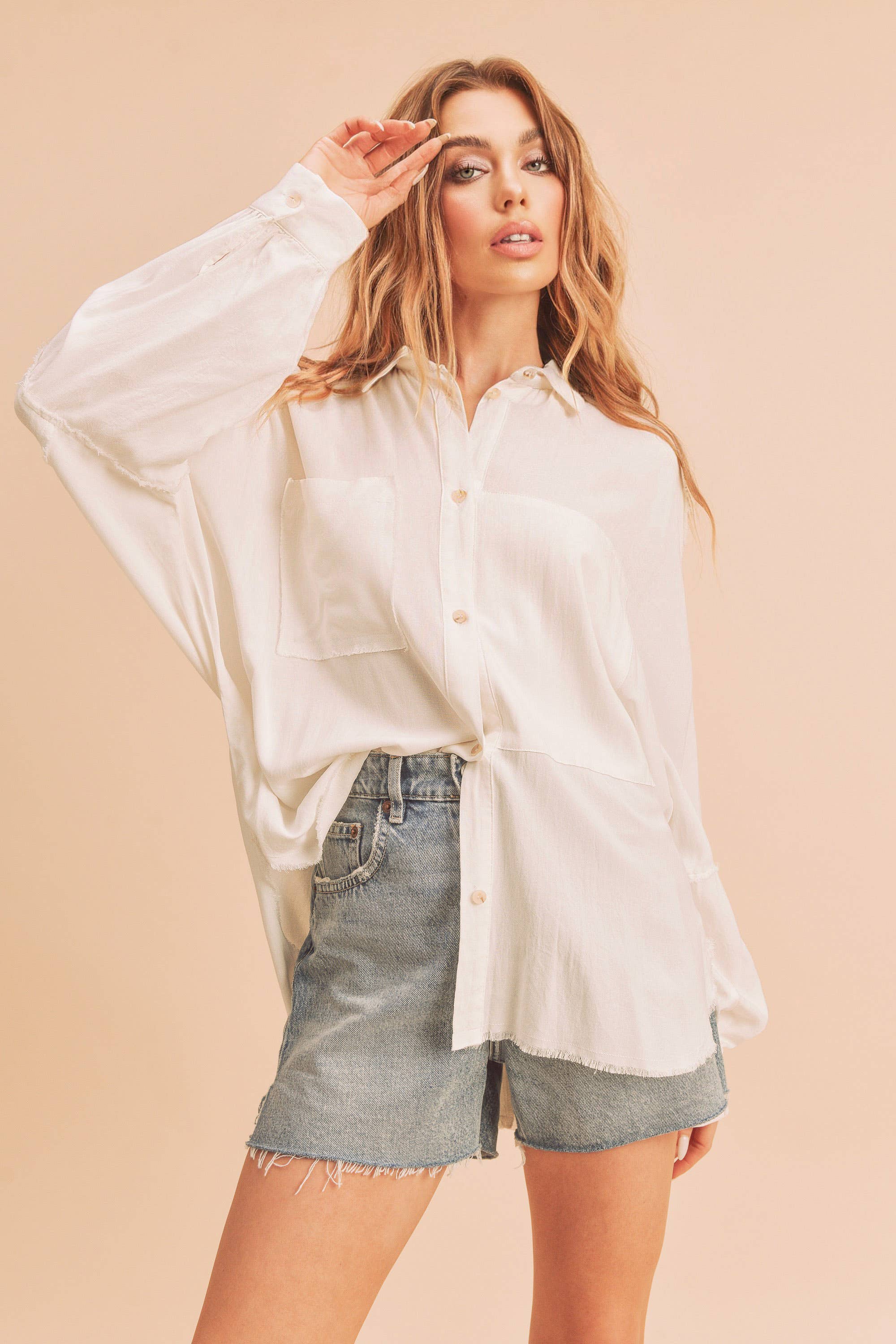 Delphine Button Up Top in Ivory
