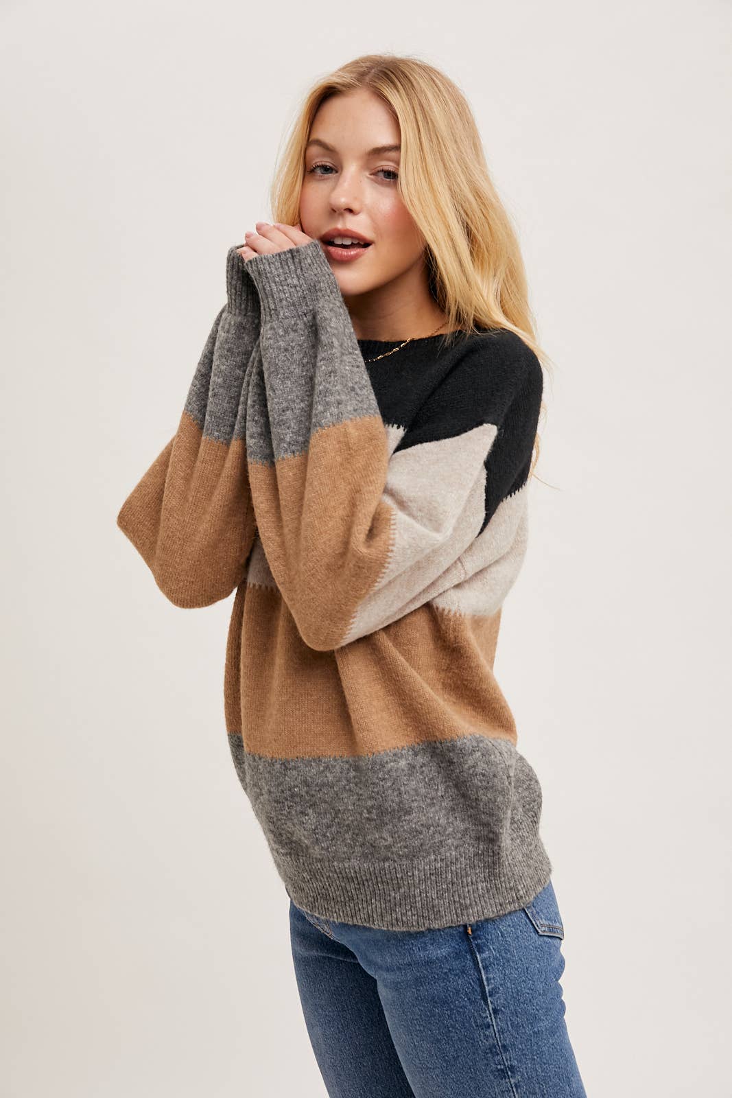 Chelise Color Block Sweater in Black