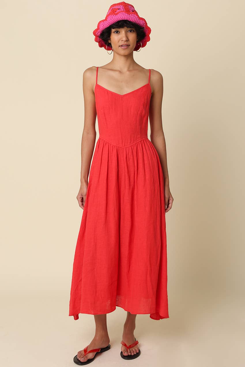 Jodi Linen Maxi Dress in Red