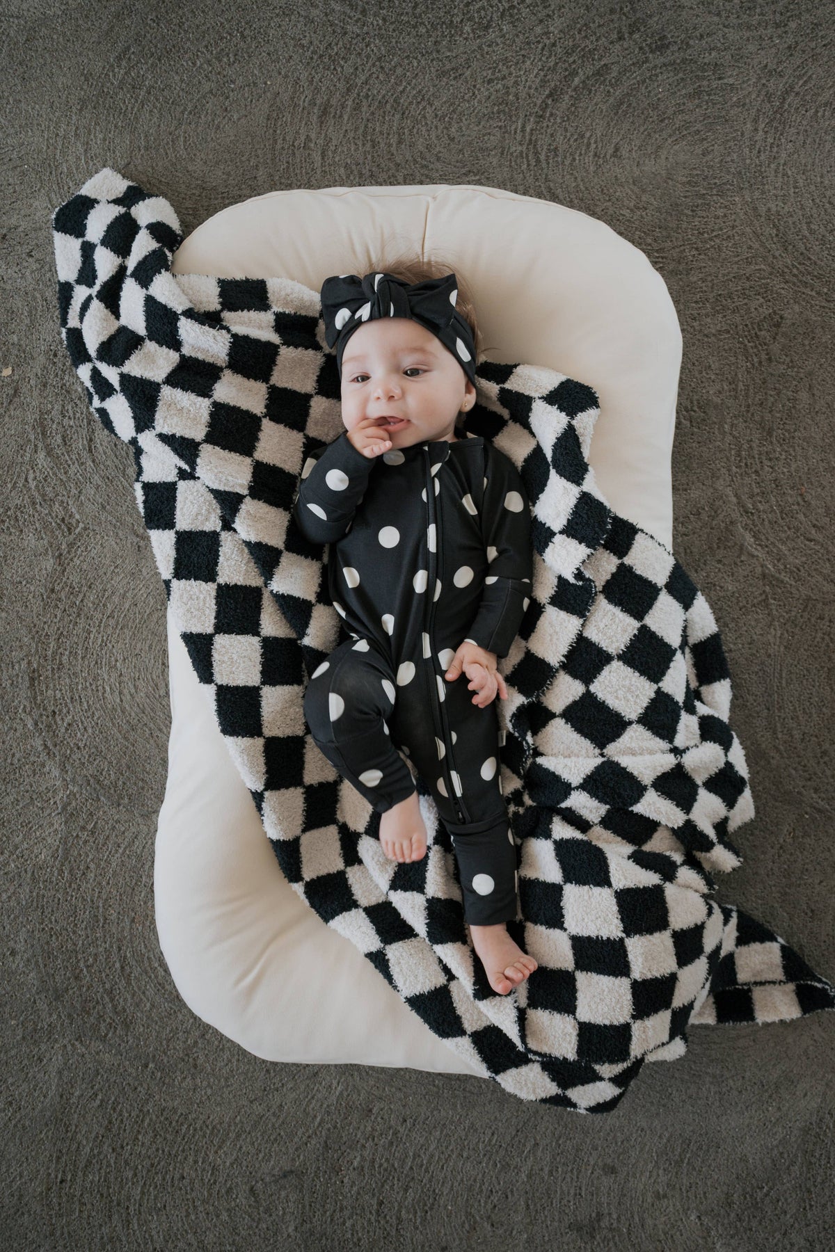 B&W Polka Dot Bamboo Zip Pajamas