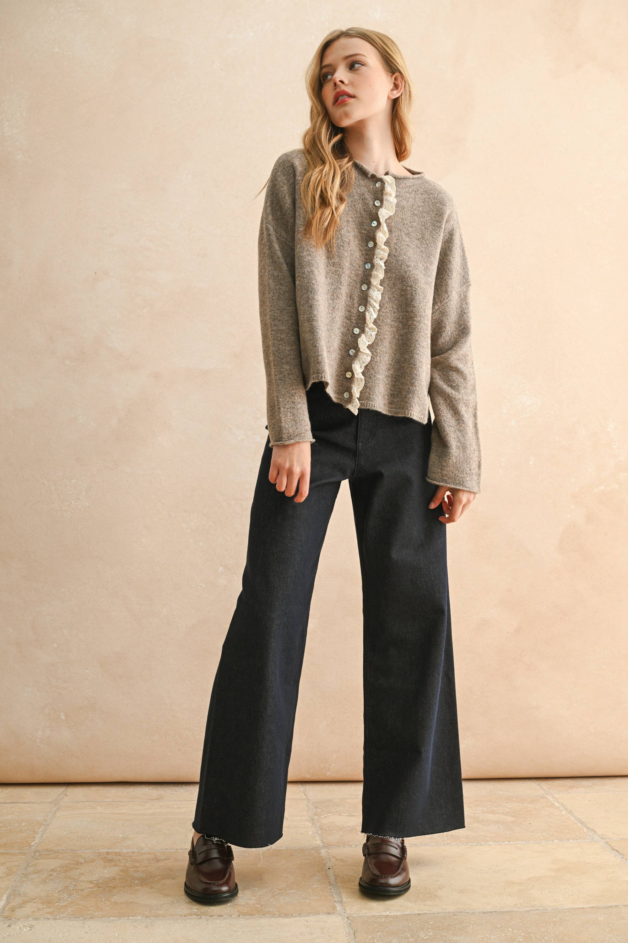 Davis Lace Trim Knit Cardigan