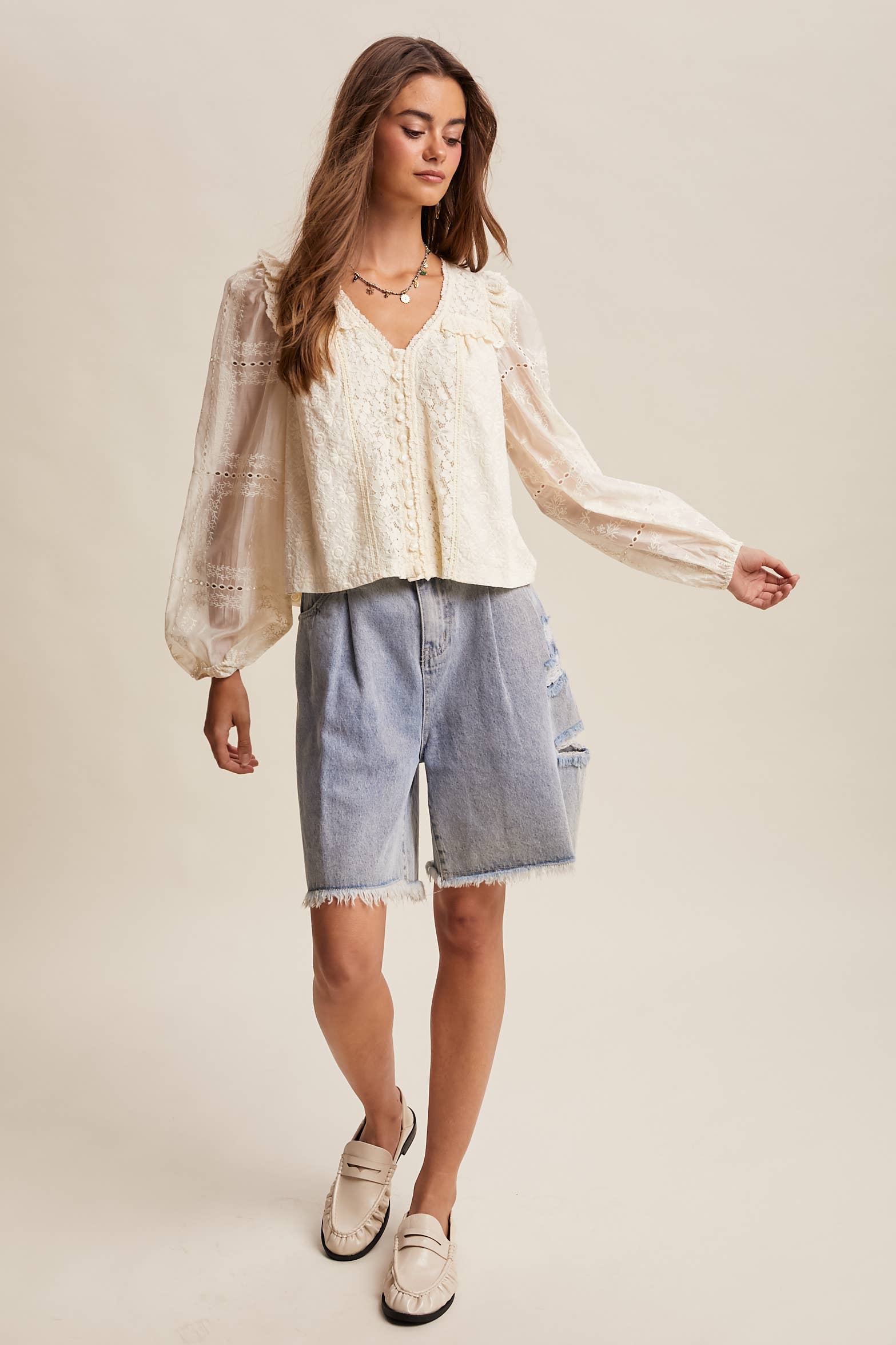 Evangeline Lace Button Blouse