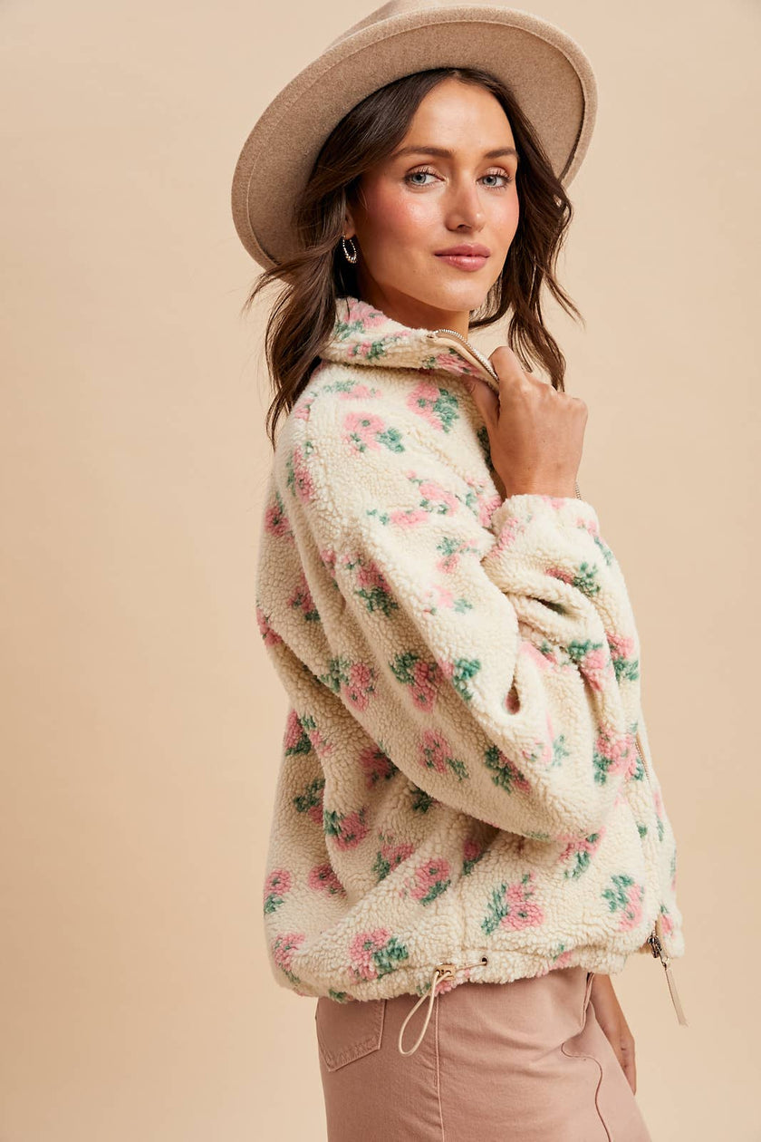 Felicity Floral Sherpa Jacket in English Rose