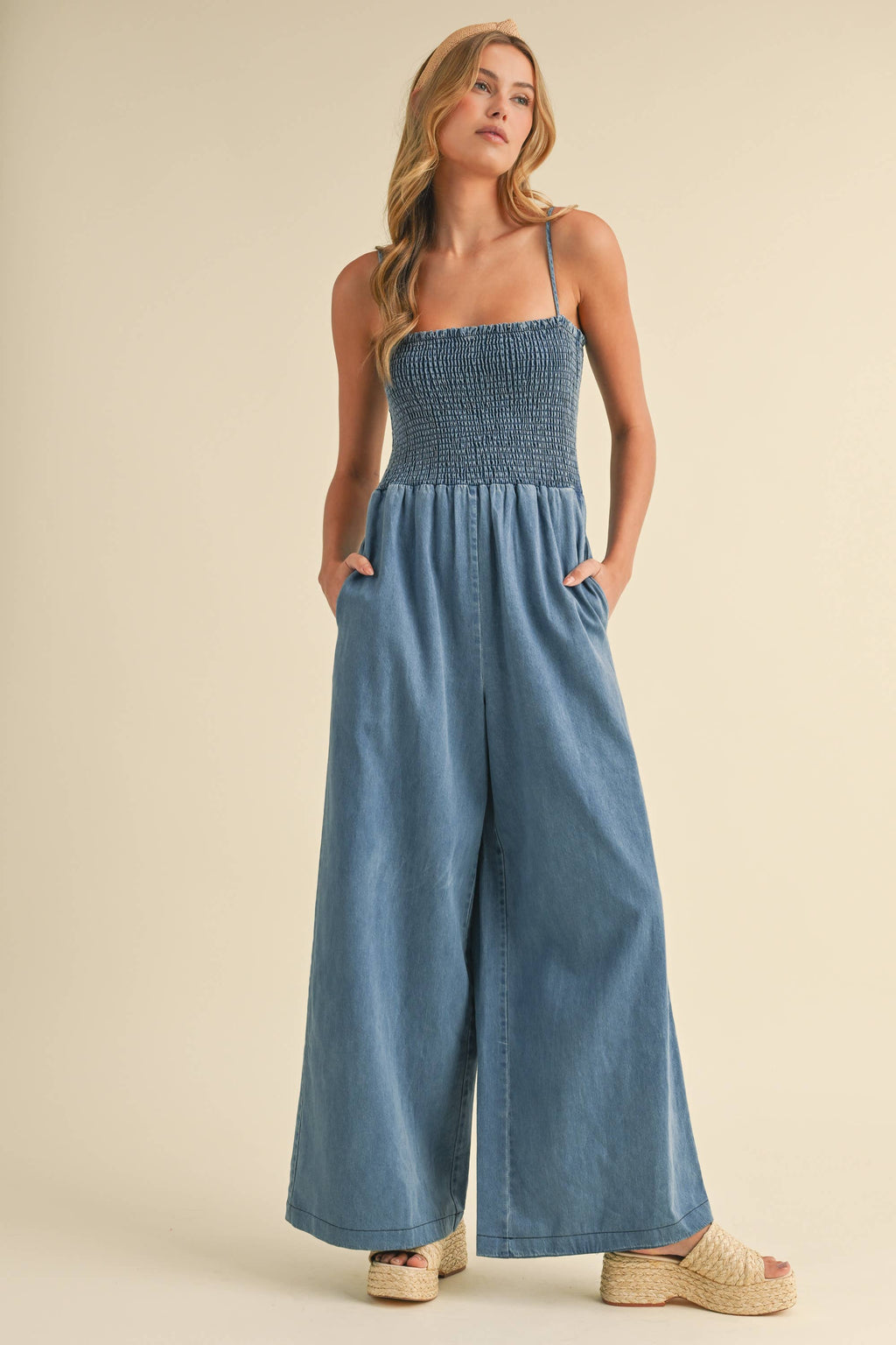 Paloma Smocked Denim Jumpsuit