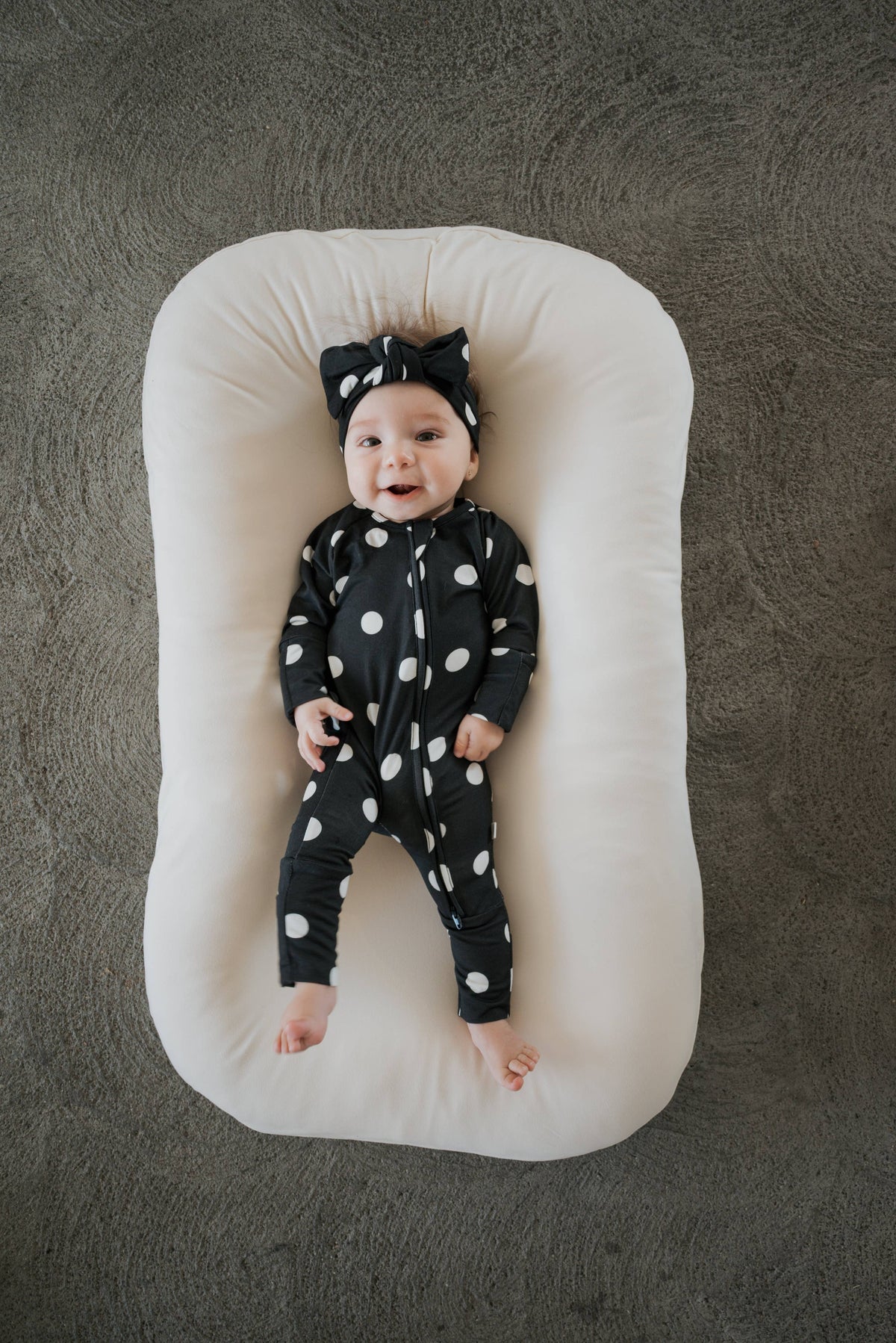 B&W Polka Dot Bamboo Zip Pajamas