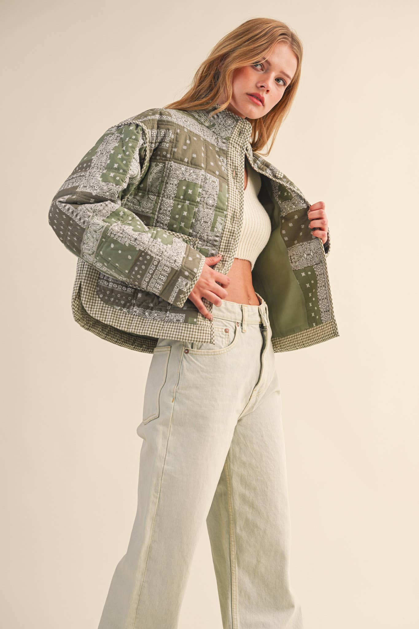 Maya Bandana Quilted Jacket in Ash Olive