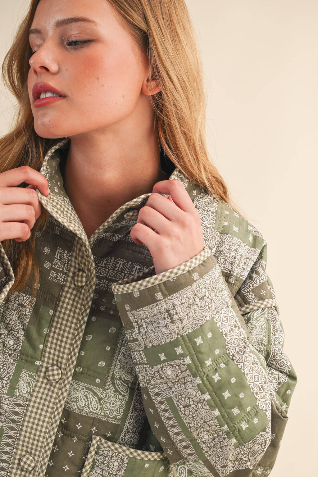 Maya Bandana Quilted Jacket in Ash Olive