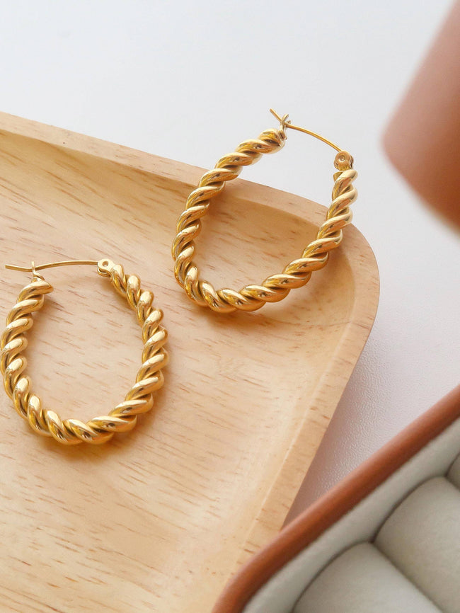 Brook Gold Non-Tarnish Braided Hoop Earrings