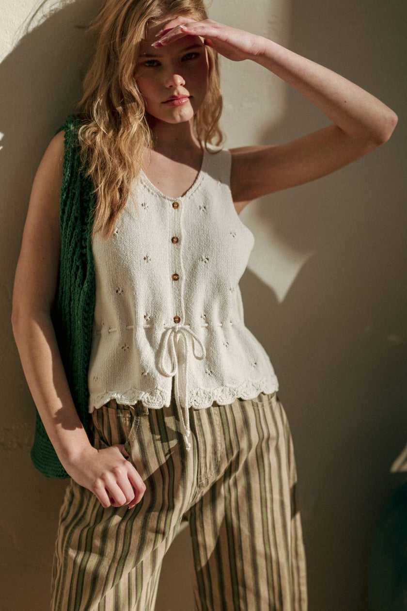 Elise Scalloped Knit Button Top