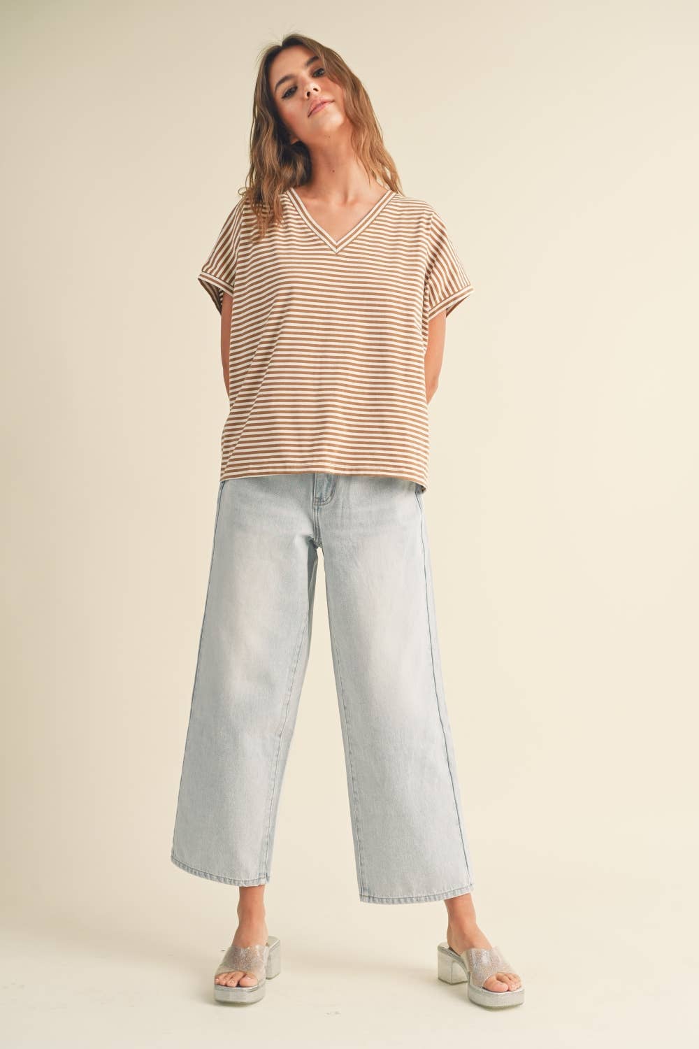 Nautical Stripe Knit Top in Toffee