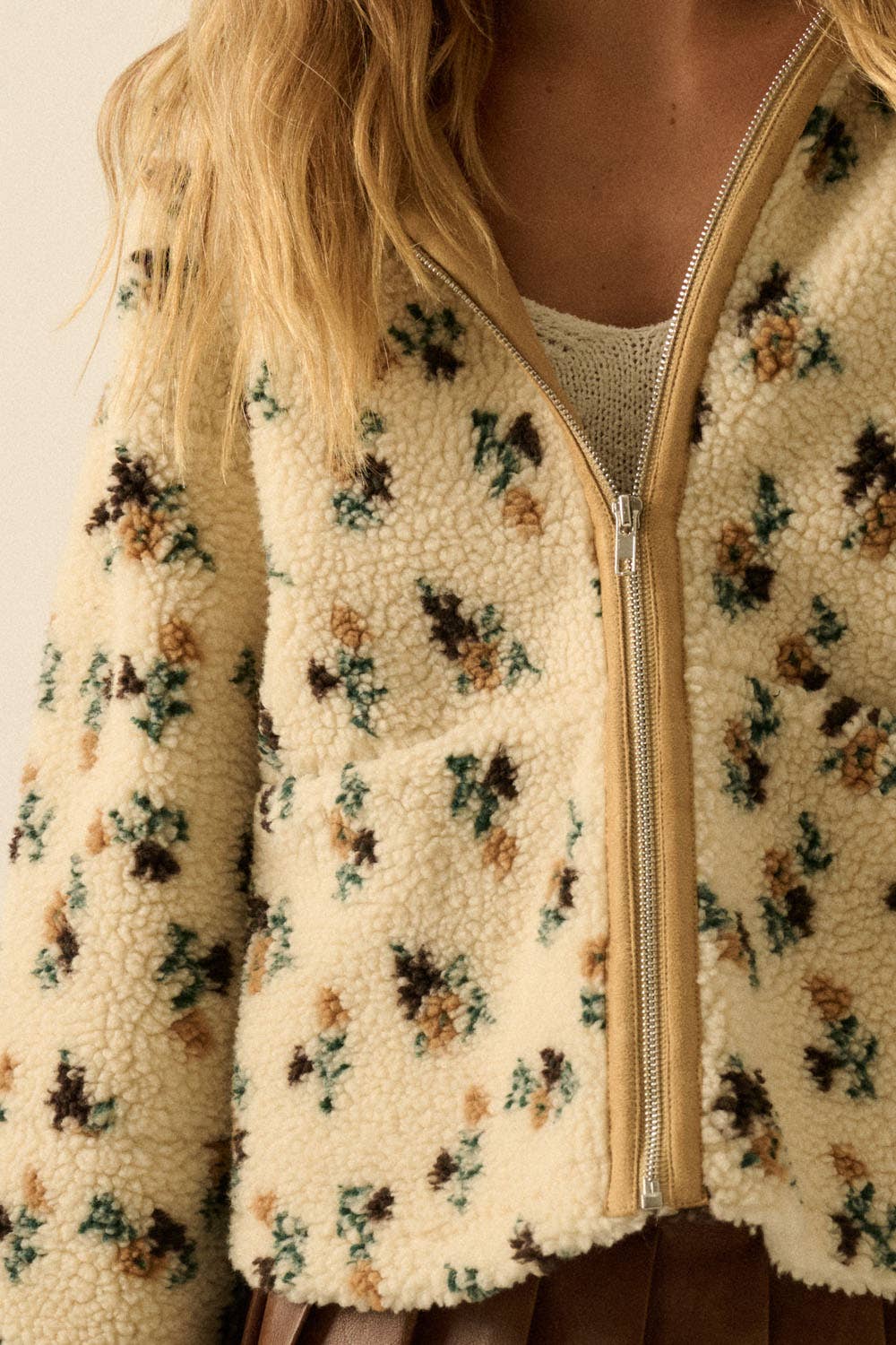 Floral Sherpa Fleece Hooded Jacket