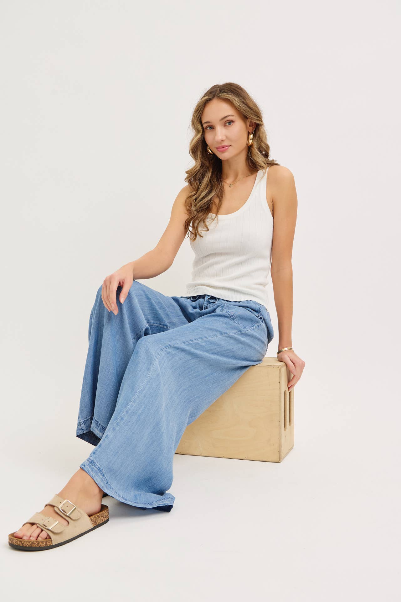 Spenser Light Denim Tie Waist Pants