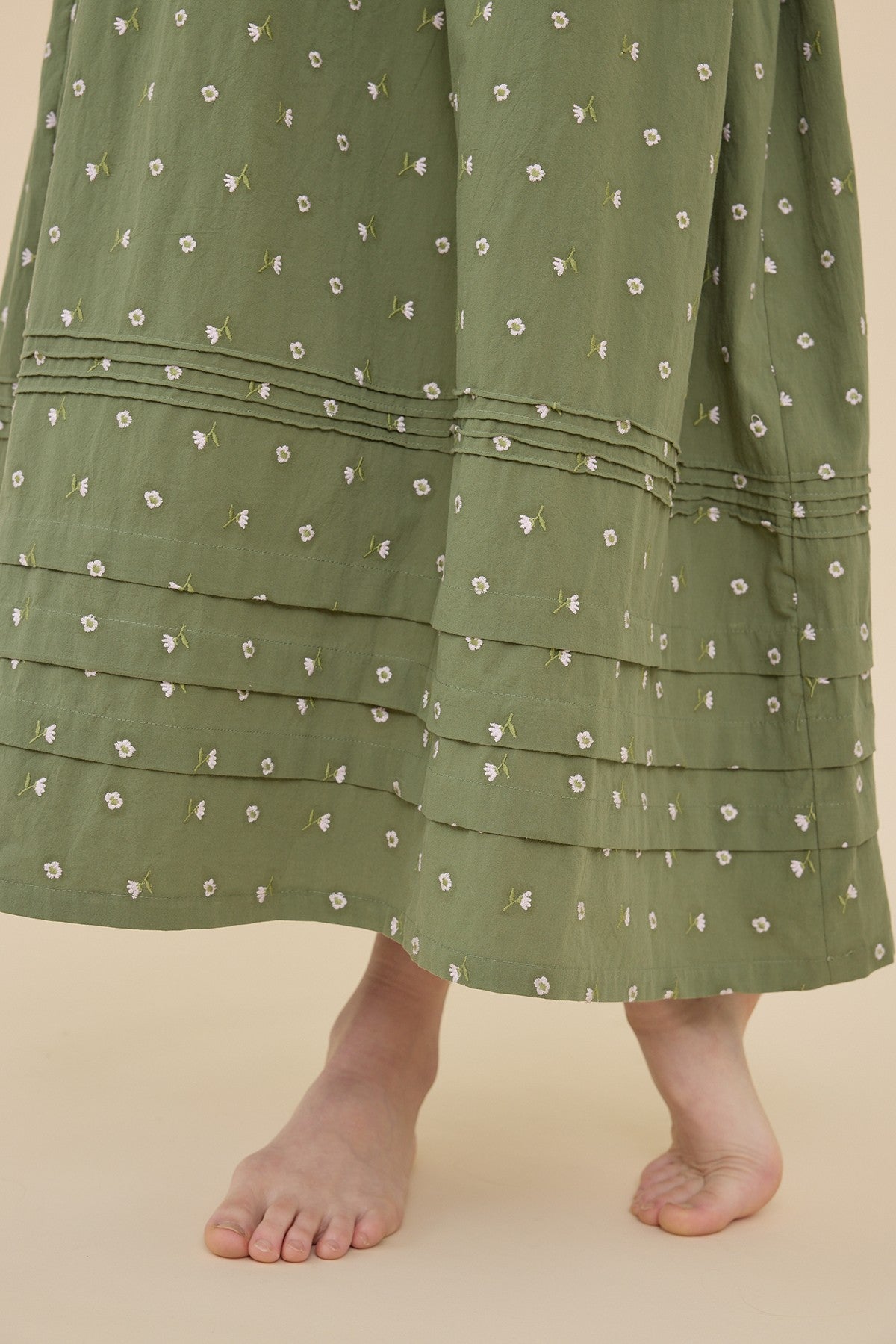 Sage Embroidered Smocked Midi Dress
