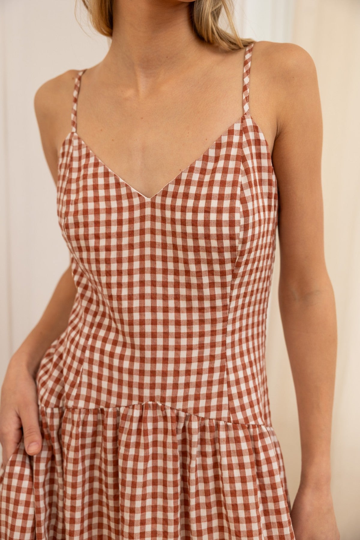 Audrey Gingham Midi Sweetheart Dress