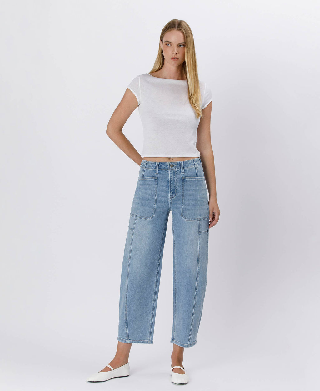 Cora Elastic Waist Barrel Jeans