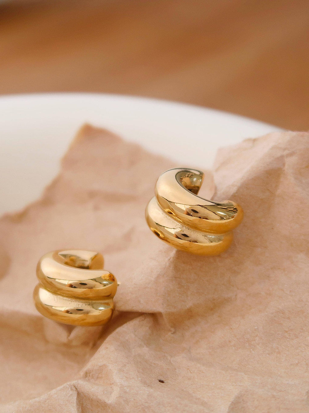 Emma Yellow Gold Double C-Hoop Earring