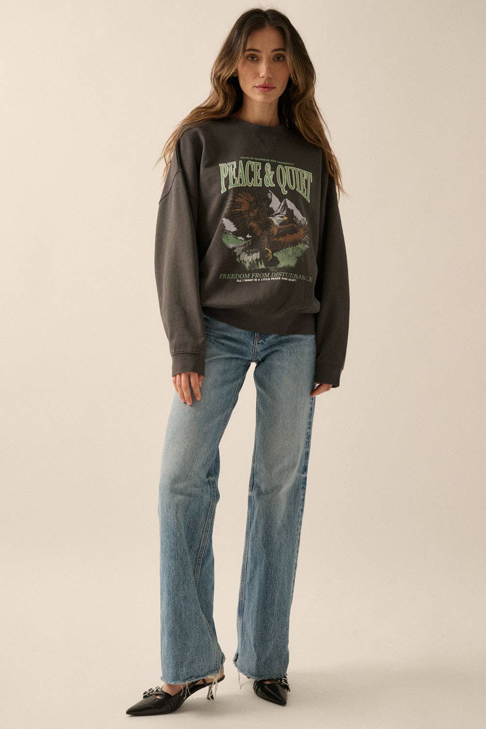 Peace and Quiet Oversized Graphic Sweatshirt