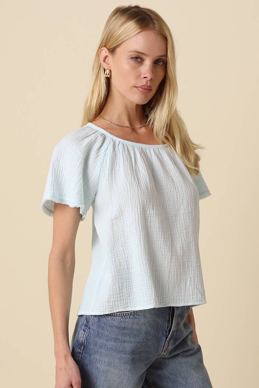 Melina Gathered Short-Sleeve Blouse
