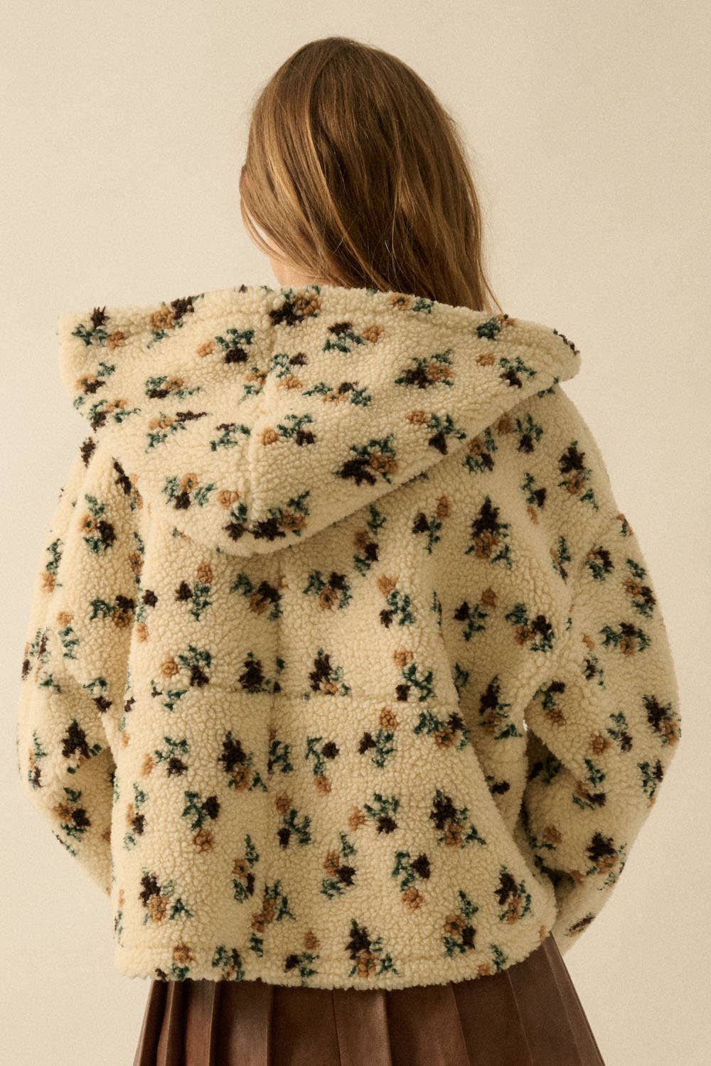 Floral Sherpa Fleece Hooded Jacket