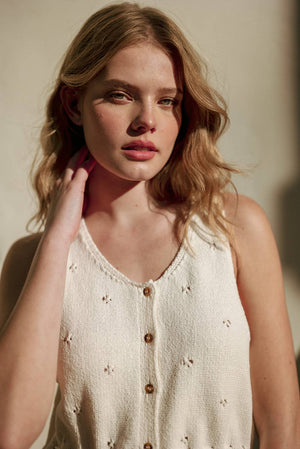 Elise Scalloped Knit Button Top