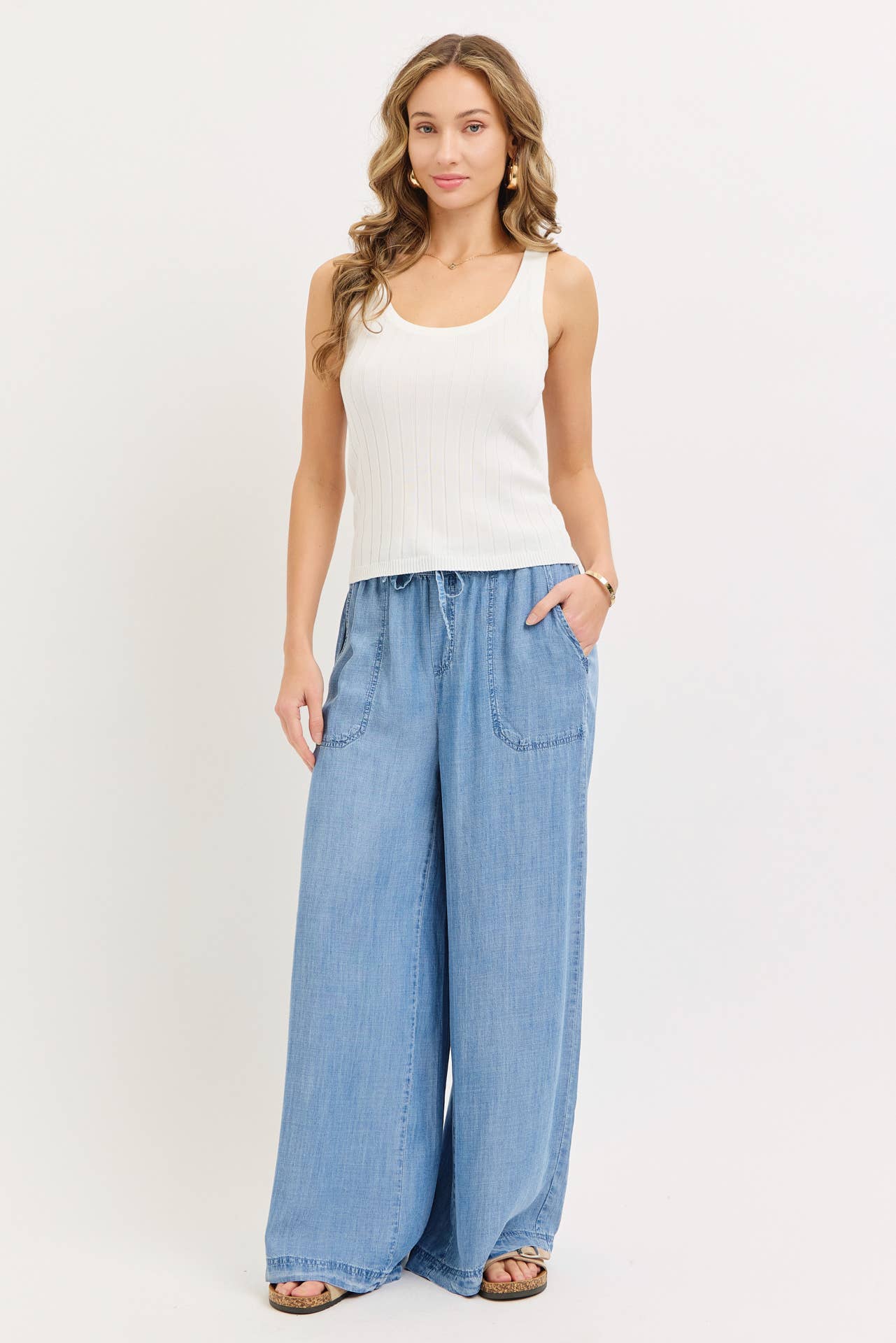 Spenser Light Denim Tie Waist Pants