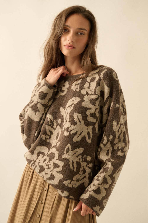 Abstract Bloom Jacquard Sweater in Chocolate