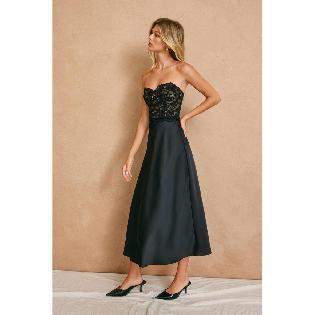 Quiet Luxe Lace and Satin Midi Dress
