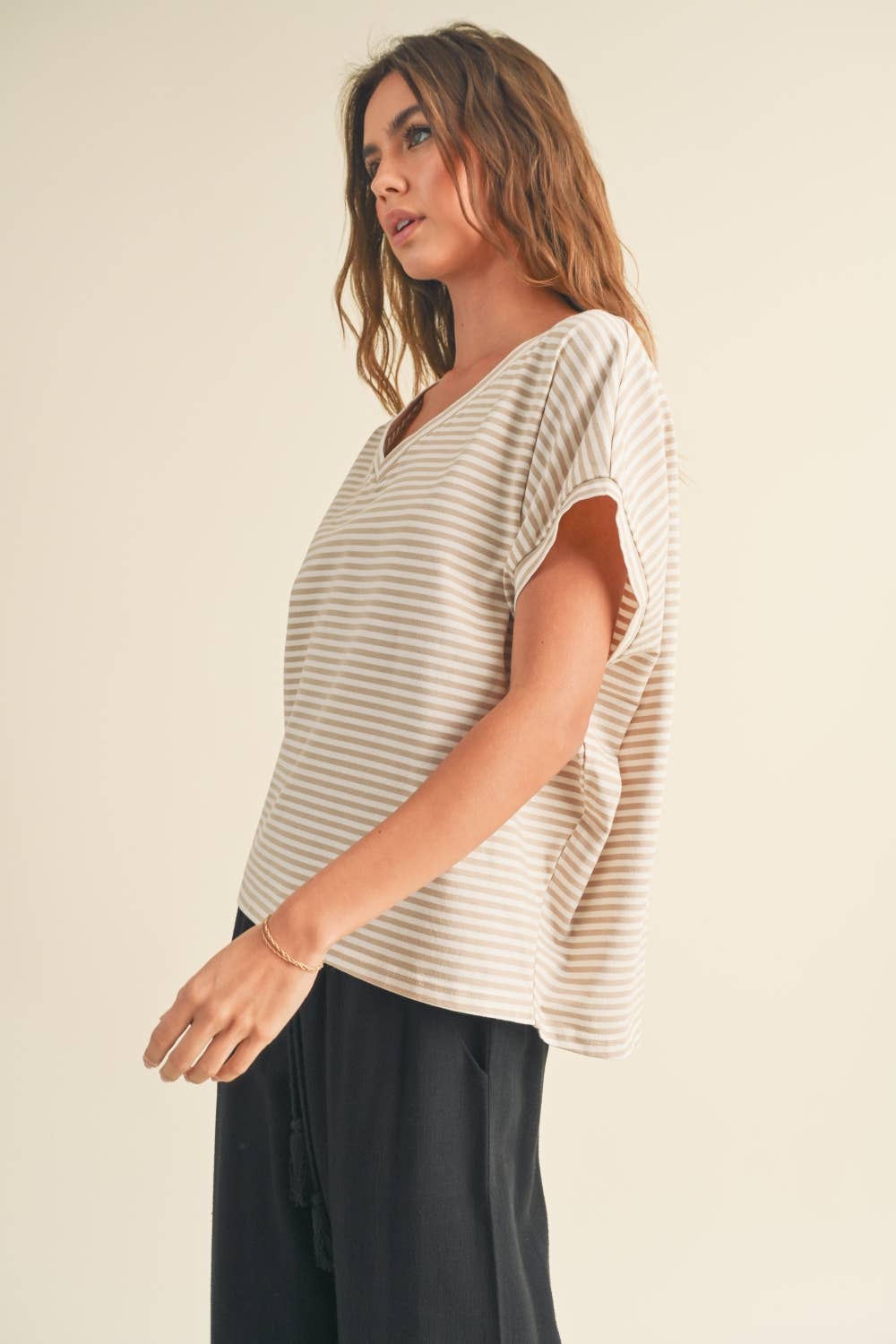 Nautical Stripe Knit Top in Beige