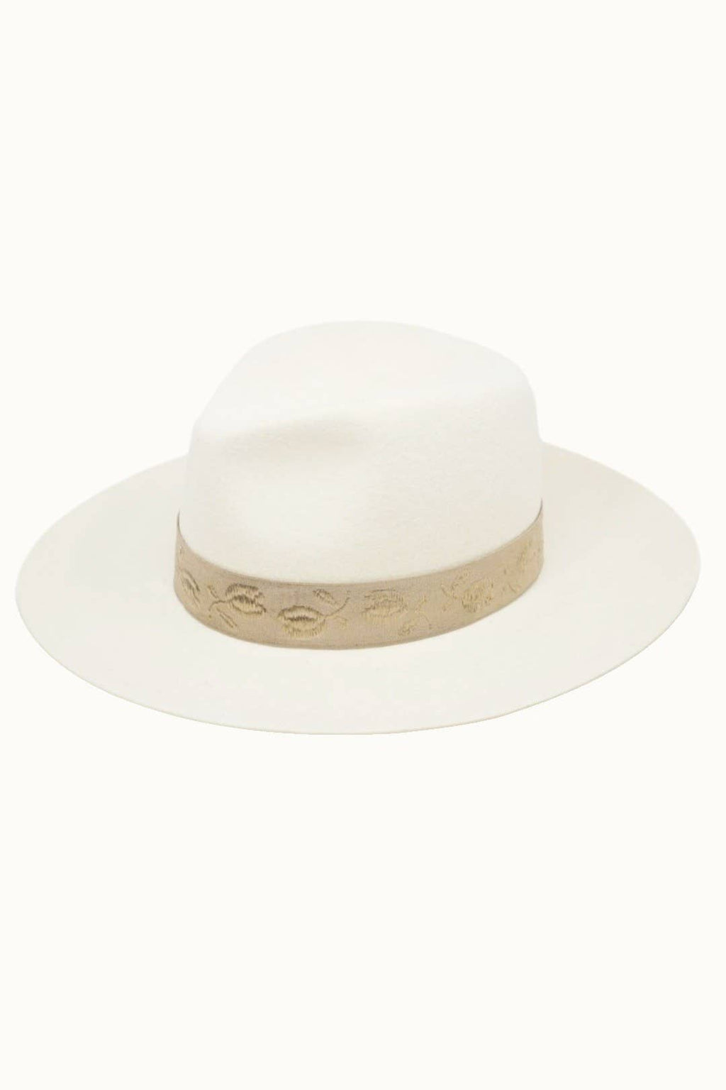 Floral Banded Wool Felt Rancher in Ivory