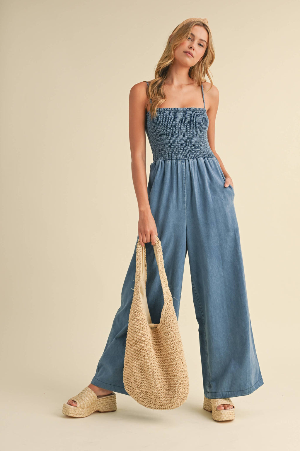 Paloma Smocked Denim Jumpsuit