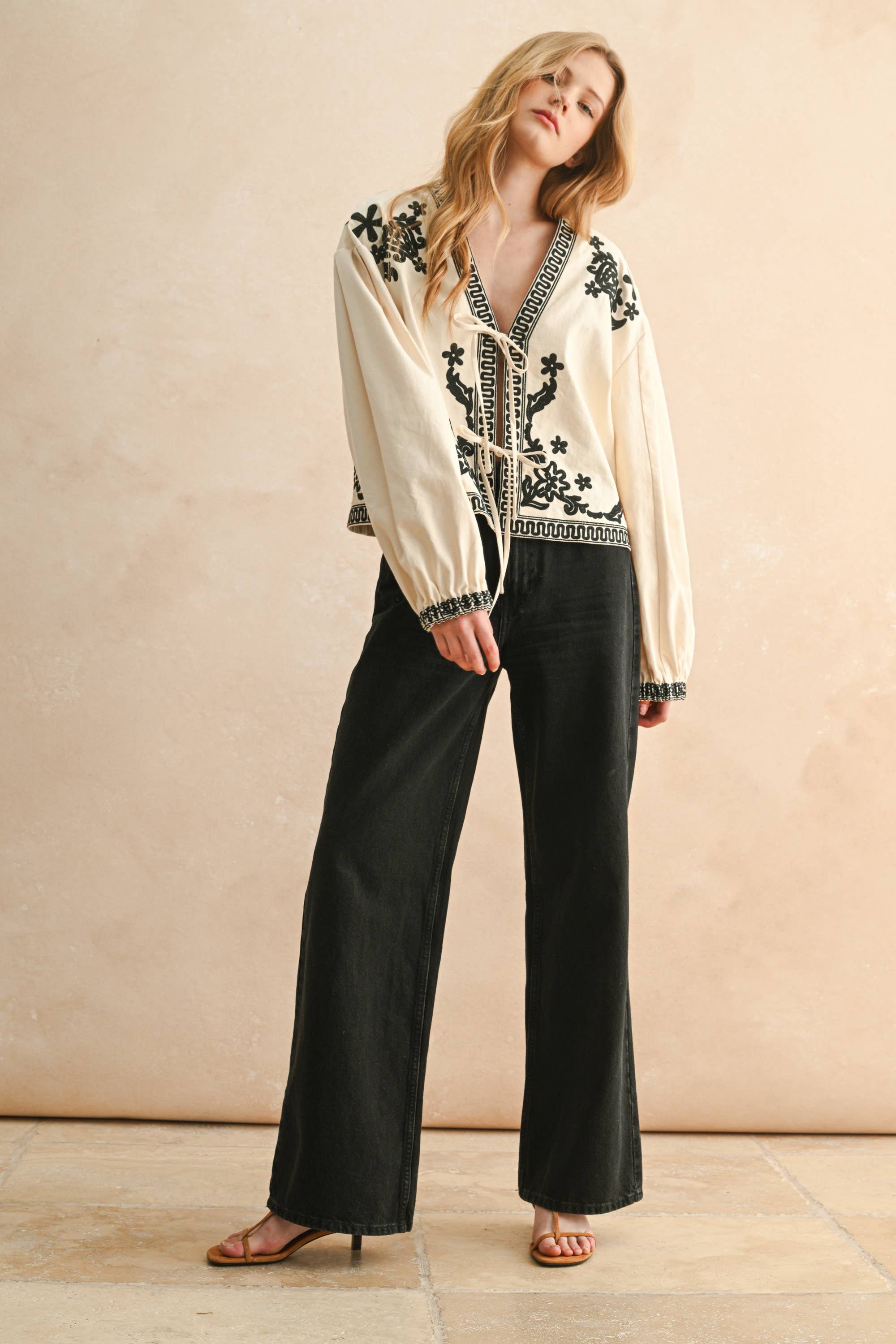 Ophelia Floral Patch Detailed Tie Front Top
