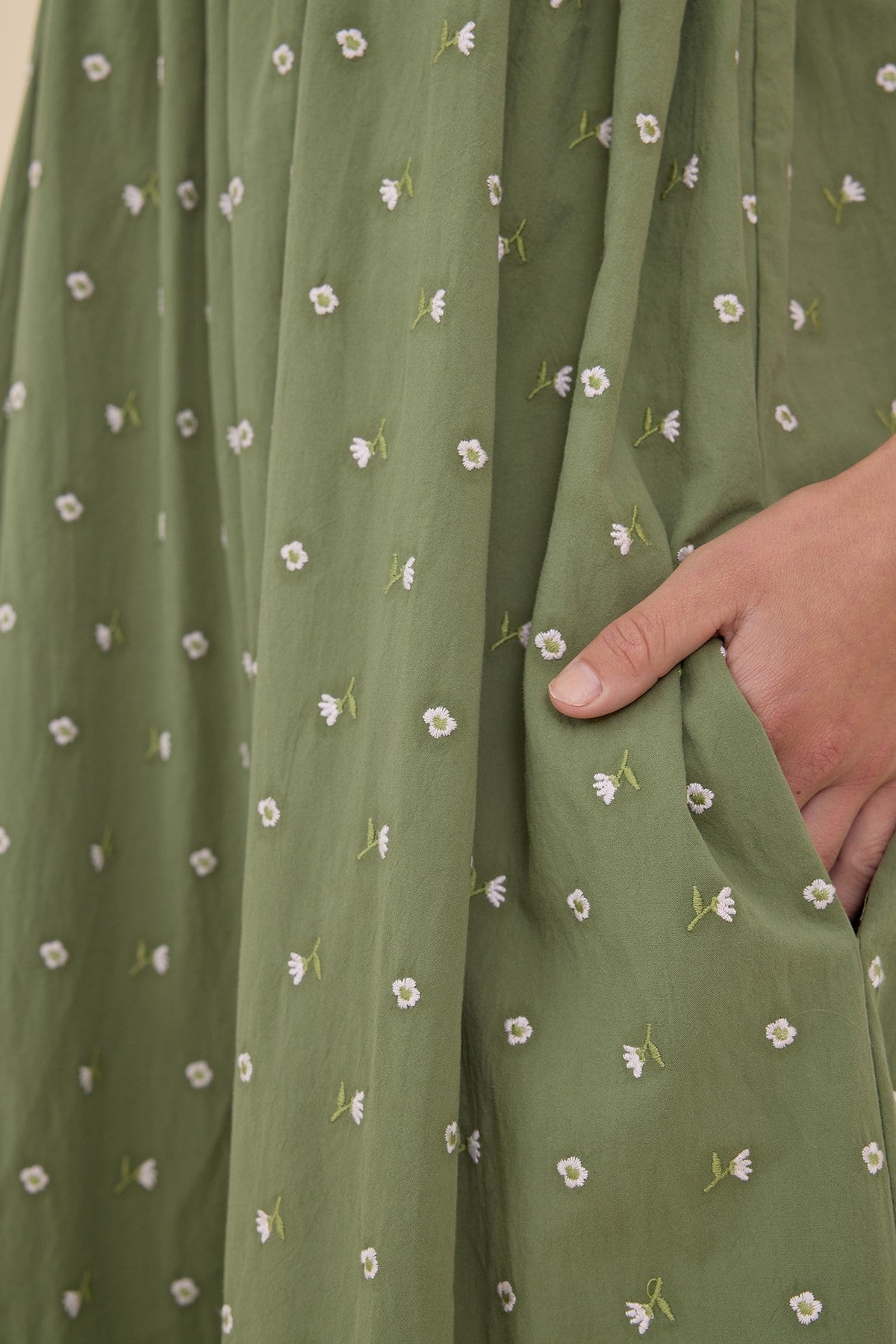 Sage Embroidered Smocked Midi Dress