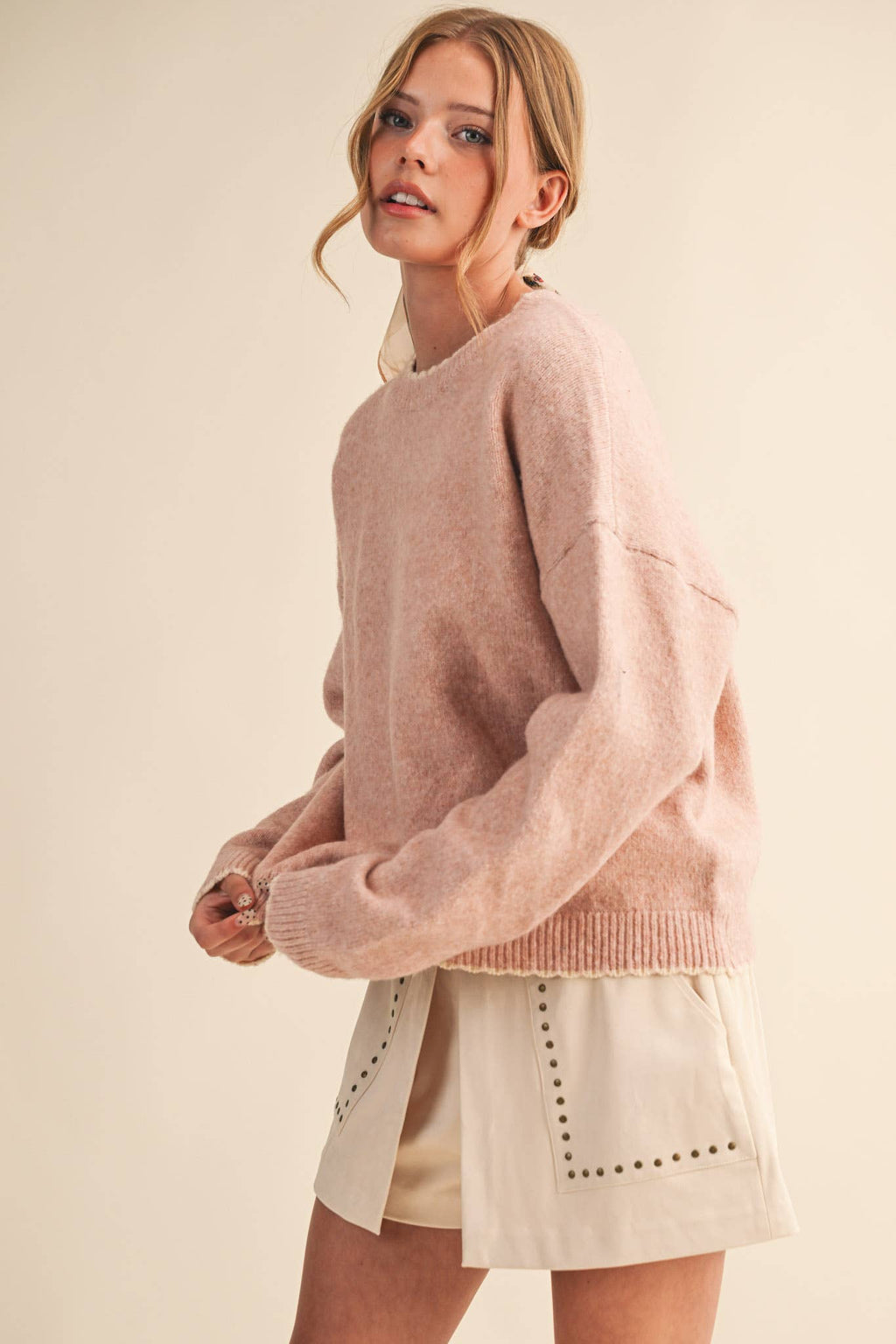 Fiona Contrast Scallop Knit Sweater