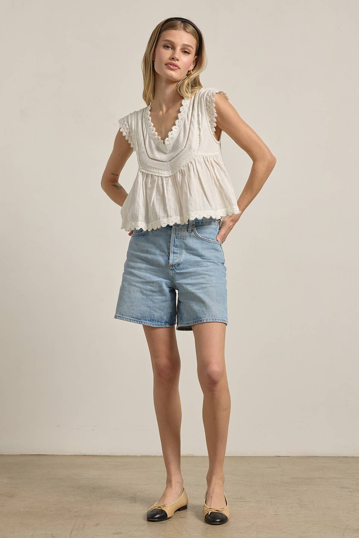 Rosalie Vintage Lace Peplum Top in Ivory