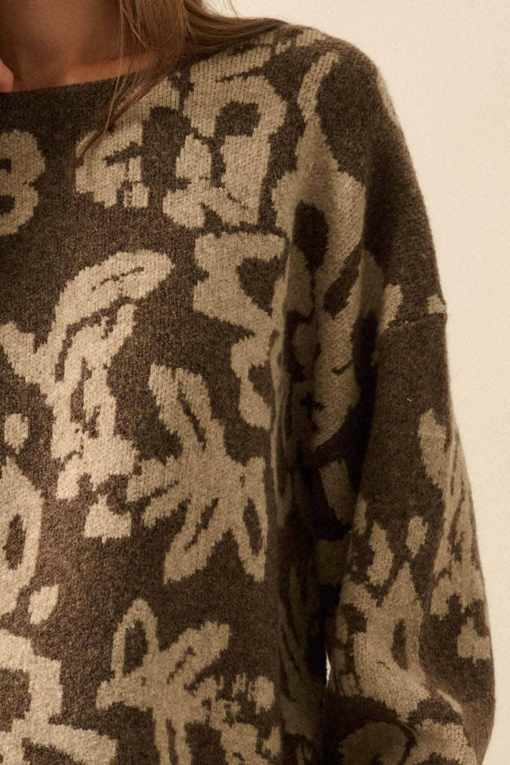 Abstract Bloom Jacquard Sweater in Chocolate