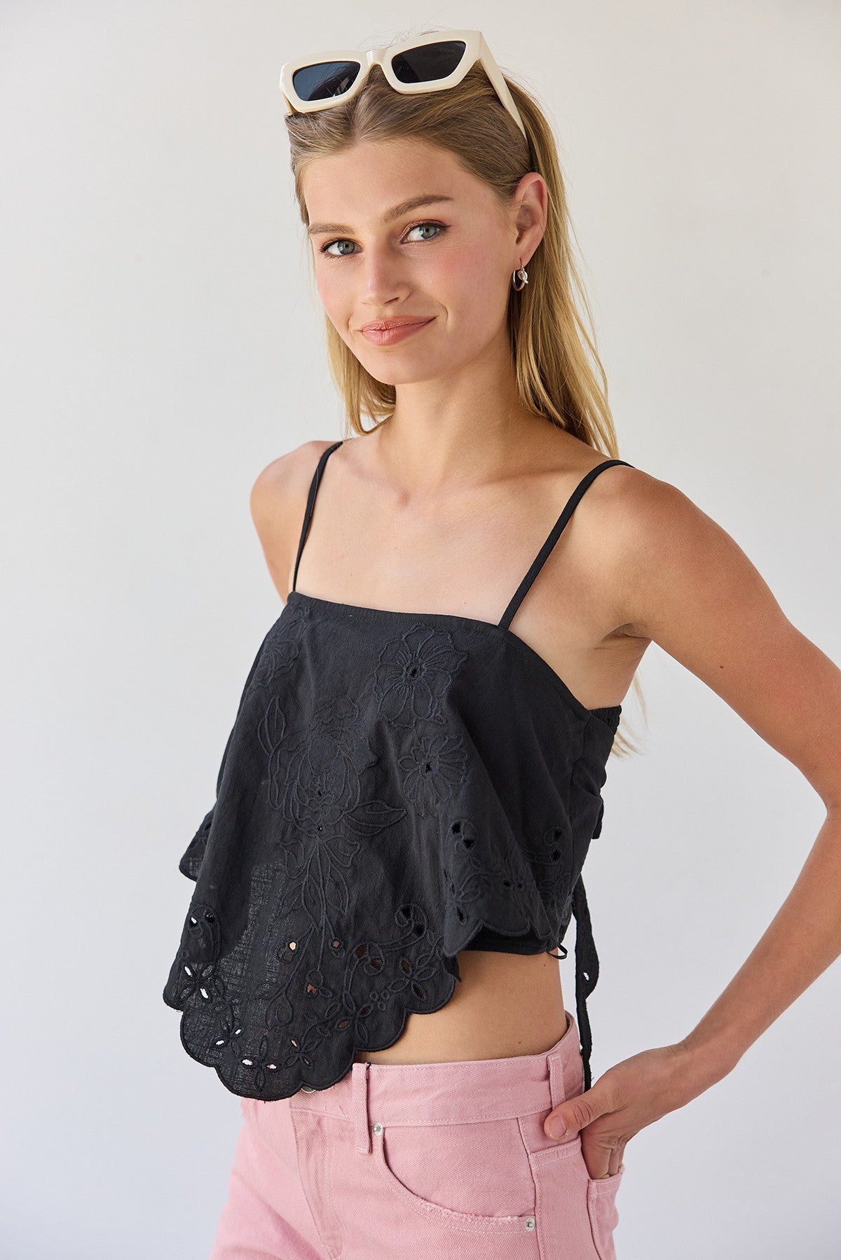 Scarlett Scallop Eyelet Tie Top