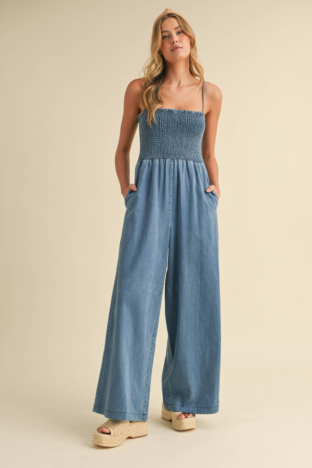 Paloma Smocked Denim Jumpsuit