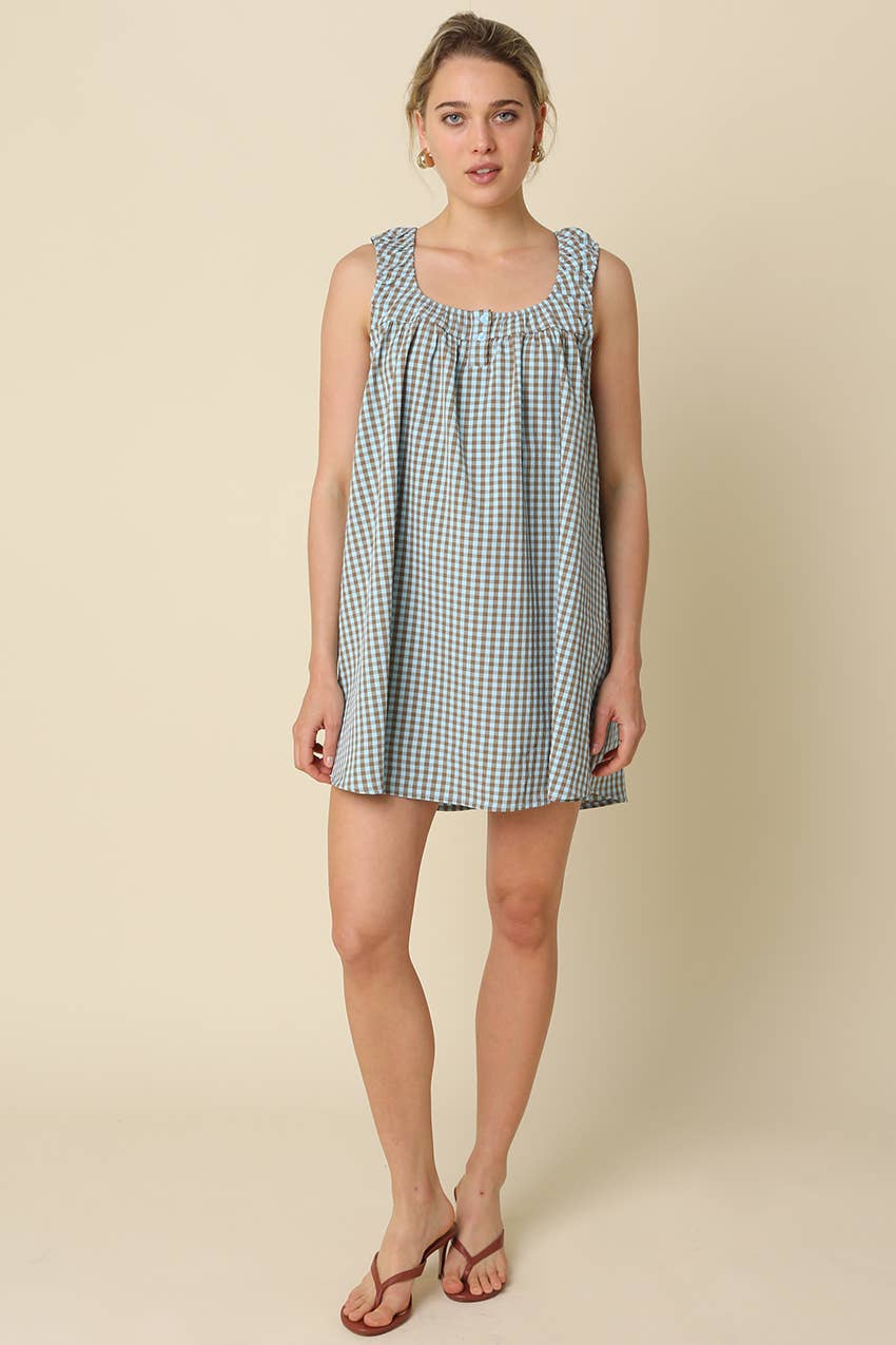 Randy Gingham Mini Dress in Red & Ivory