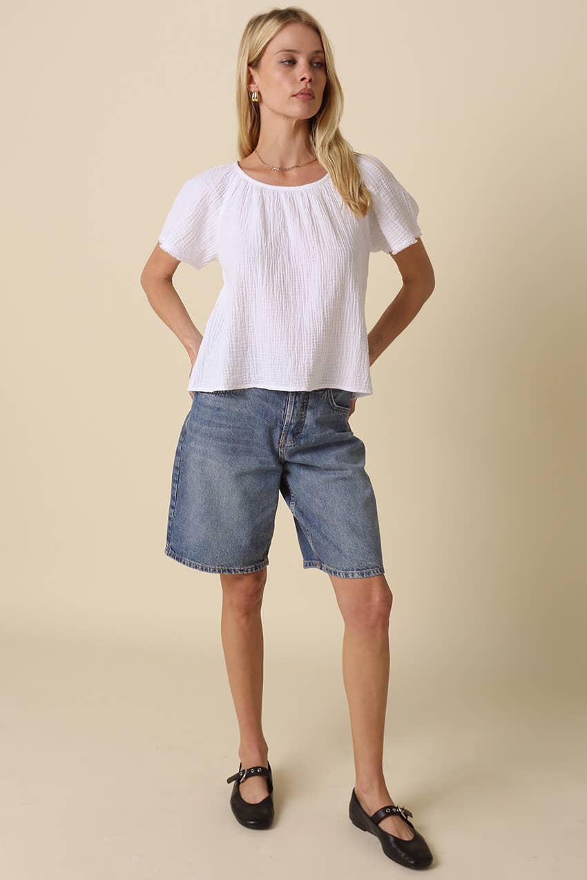 Melina Gathered Short-Sleeve Blouse